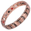A copper magnetic therapy bracelet with various colored stones and a textured metal band.