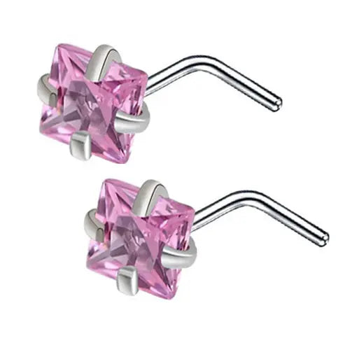 Puntas L de acero inoxidable con piedras de circonita rosa