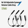 A set of three black no tail adjustable eyewear retainer cable straps for glasses.