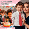 Three boys celebrating with a glitter boy necktie and a woman