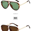 A pair of brown tortoiseshell aviator sunglasses with gold accents shown in a studio setting.