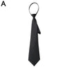 A black clip-on tie is shown against a white background.
