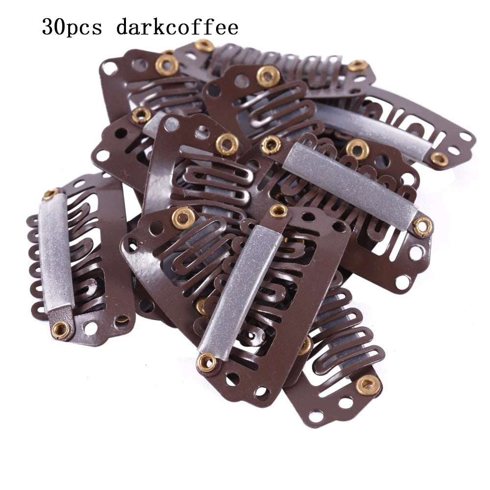30 pieces of dark coffee colored precision snap hair extensions for bangs
