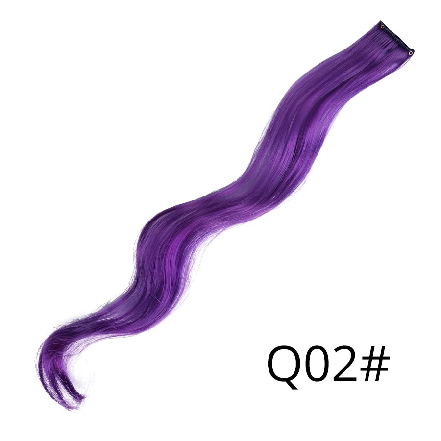 A long, vibrant purple synthetic hair extension displayed as a smooth, flowing strand.
