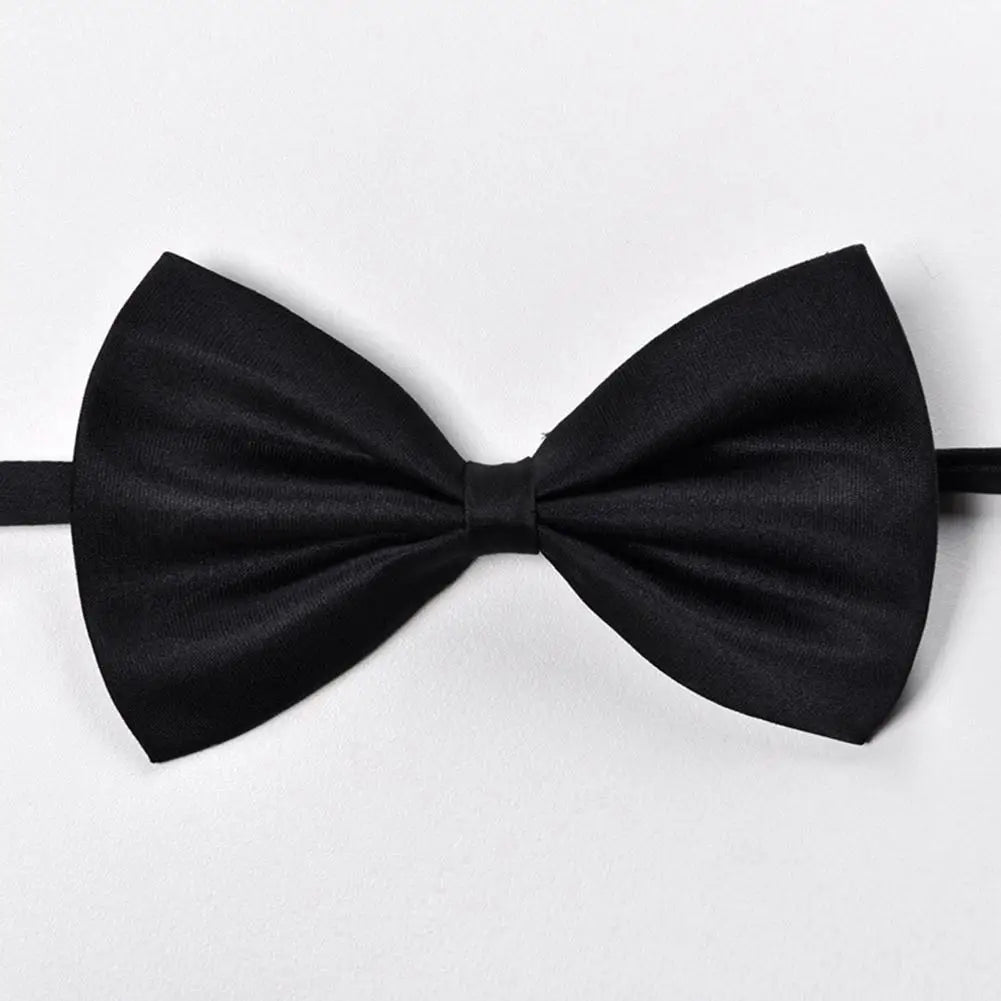 A black knit bow tie for men, folded and displayed against a white background.