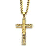 Gold-tone stainless steel cross pendant necklace with rhinestone accents