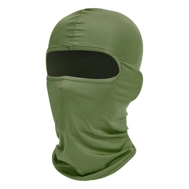 Olive green tactical full face balaclava with a cutout for the face