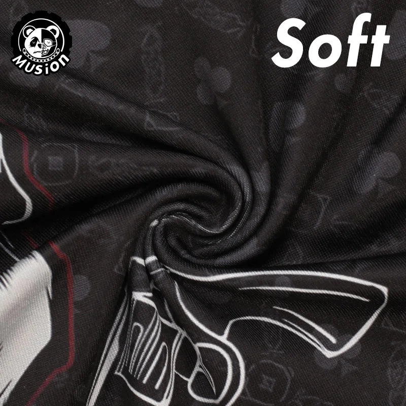 Black soft full face balaclava helmet liner fabric rolled up showing a white design detail