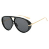 Black aviator style sunglasses with gold-toned arms and lenses