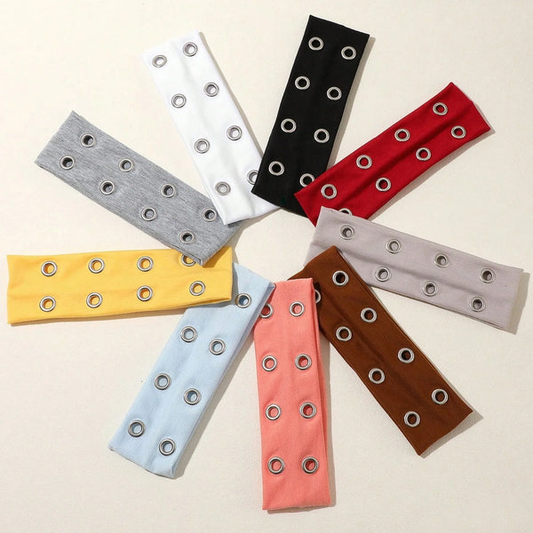 A collection of punk style metal hollow headbands in various colors including black red gray white yellow and blue