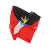 Gefaltenes rotes und schwarzes Bandana-Tuch von Antigua mit einem gelben Sonnenemblem.
