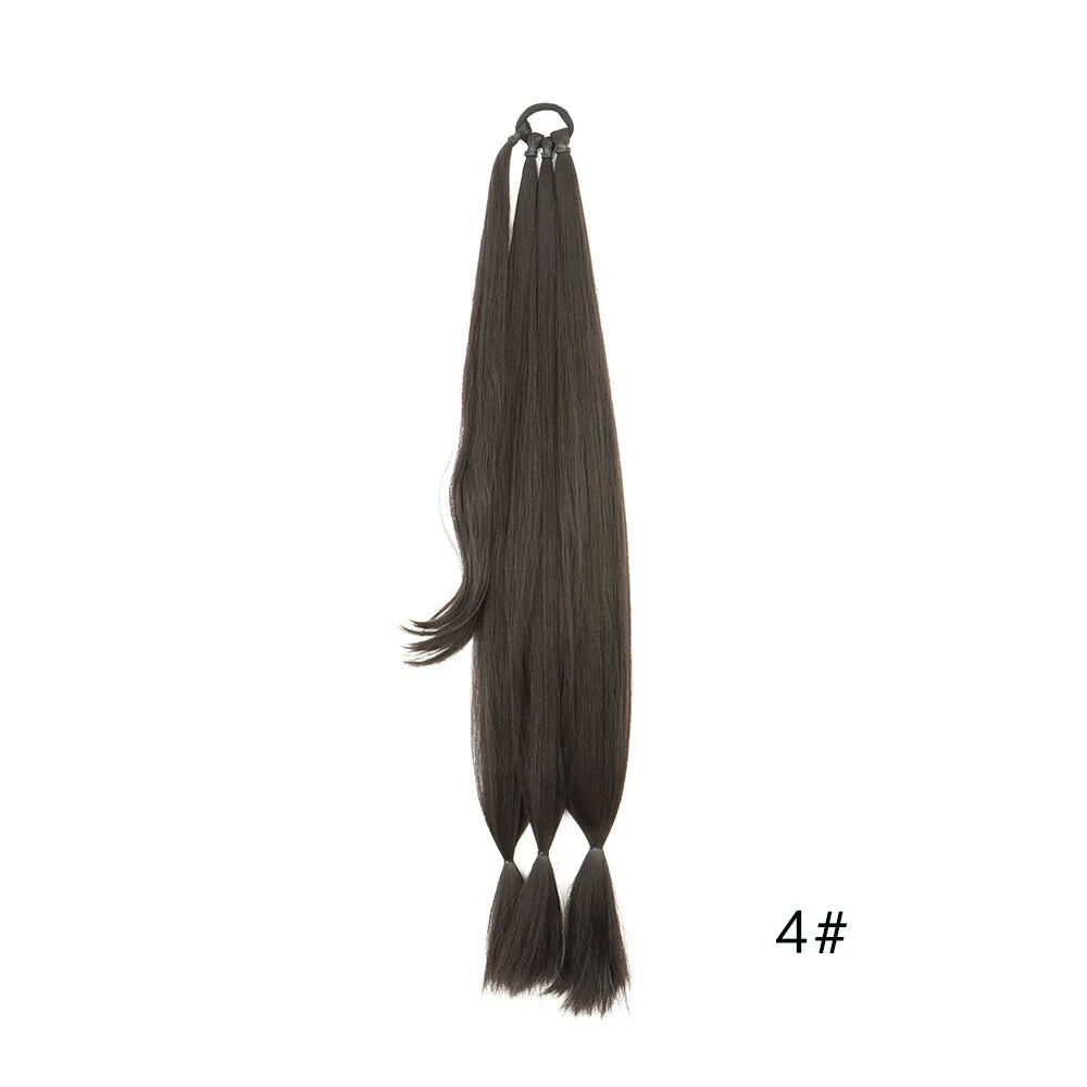A bundle of long, dark gray synthetic braided hair extensions.