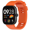 An orange silicone watch strap is shown on a black smartwatch displaying the time 09:28 and various health metrics.