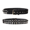 Black leather goth punk belt featuring silver bullet studs and a buckle.