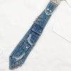 Y2K Distressed Denim Neck Tie with Press Buckle