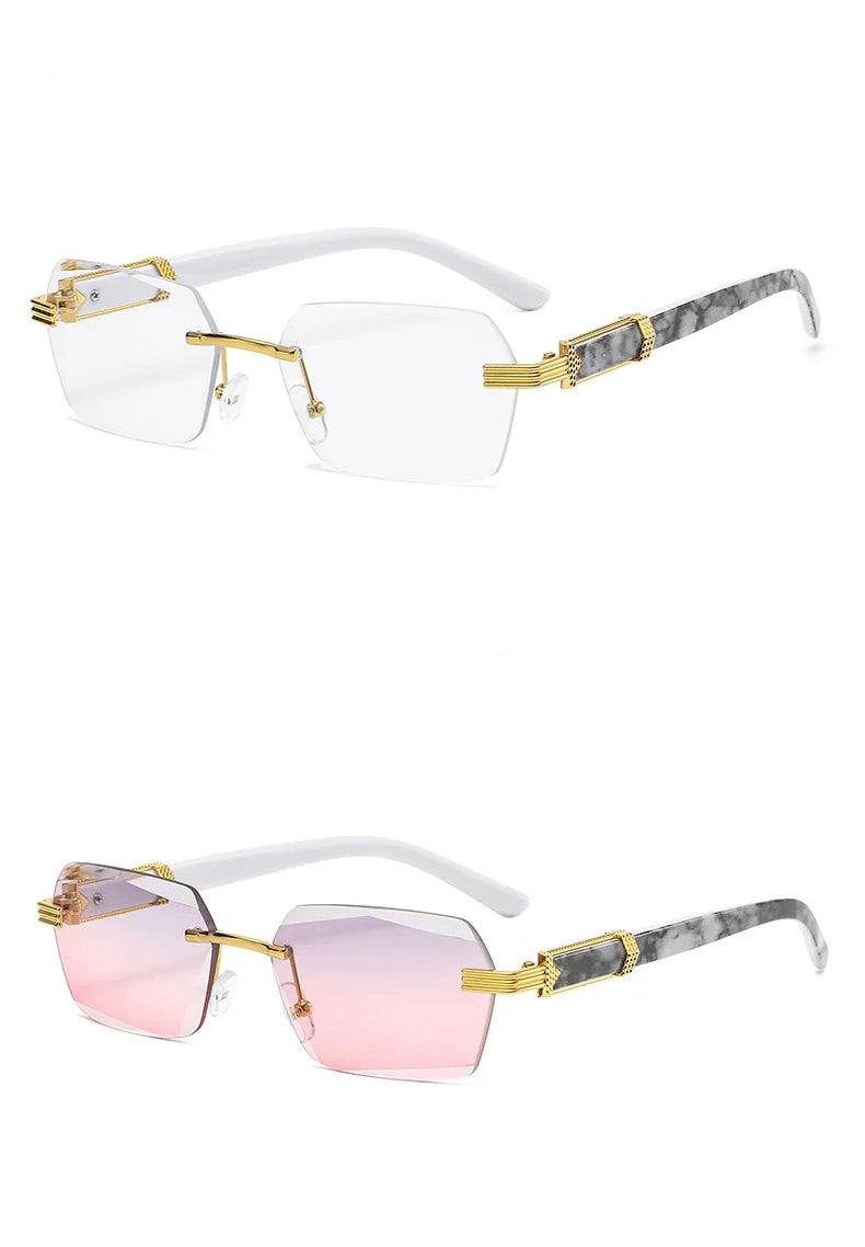 Frameless gradient sunglasses with white frames and tortoiseshell detailing
