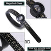 A reusable ring sizing gauge set featuring a black band and a magnified glass for accurate measurement.