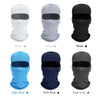 A set of tactical full face balaclavas in white, gray, black, light blue, dark blue, and dark gray.