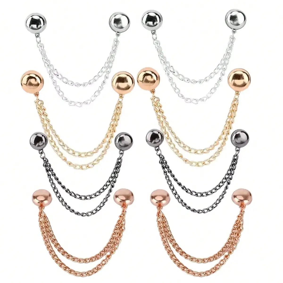 A pair of multi-function magnetic clothing clips in gold and silver tones.