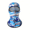 A unisex multifunctional balaclava cap featuring a camouflage pattern in blue and gray.