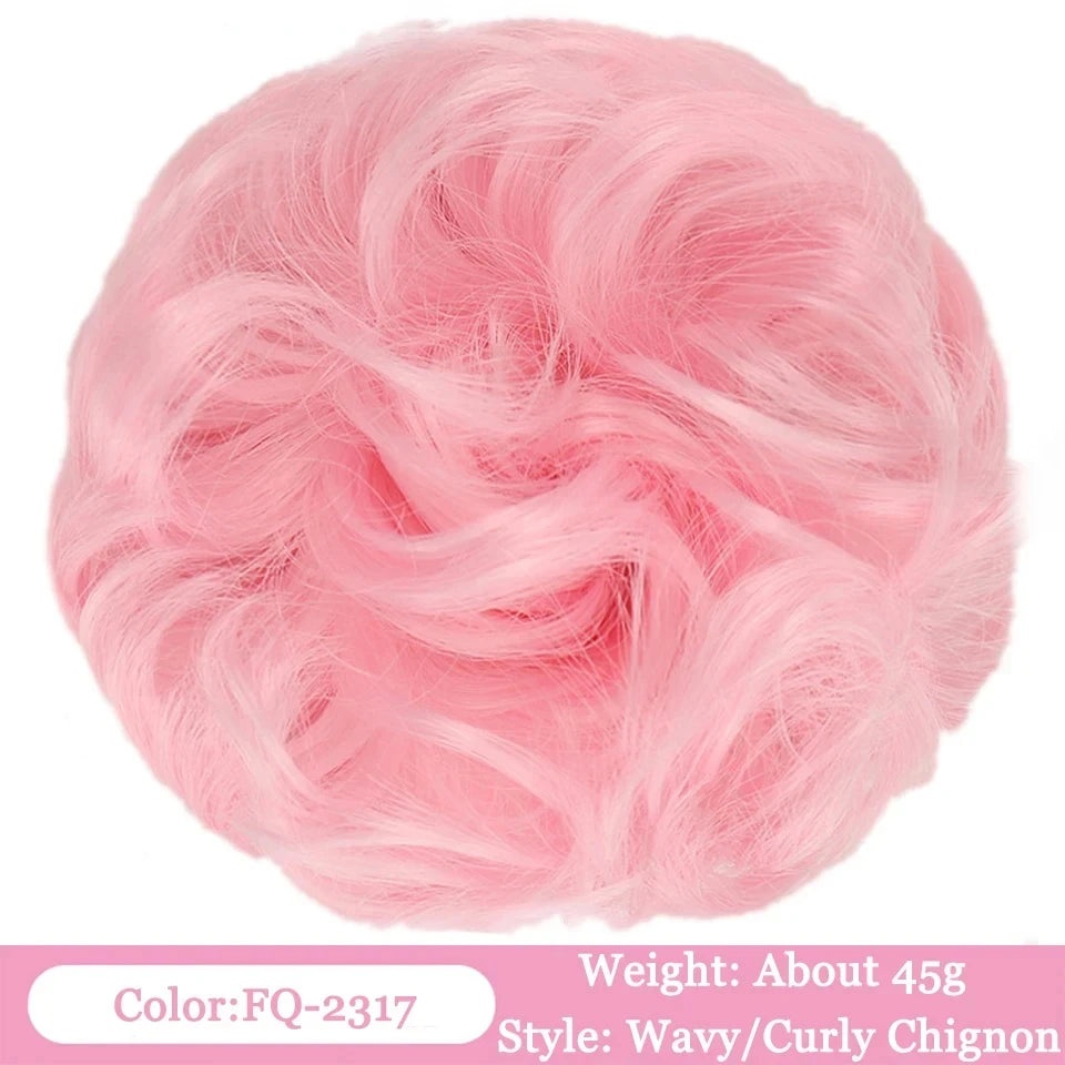 Pinkes gewelltes lockiges Chignon-Haaraccessoire aus natürlichem synthetischem Haar