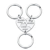 Silver keychain set featuring three puzzle heart charms labeled Middle sister, Big sister, and Little sister