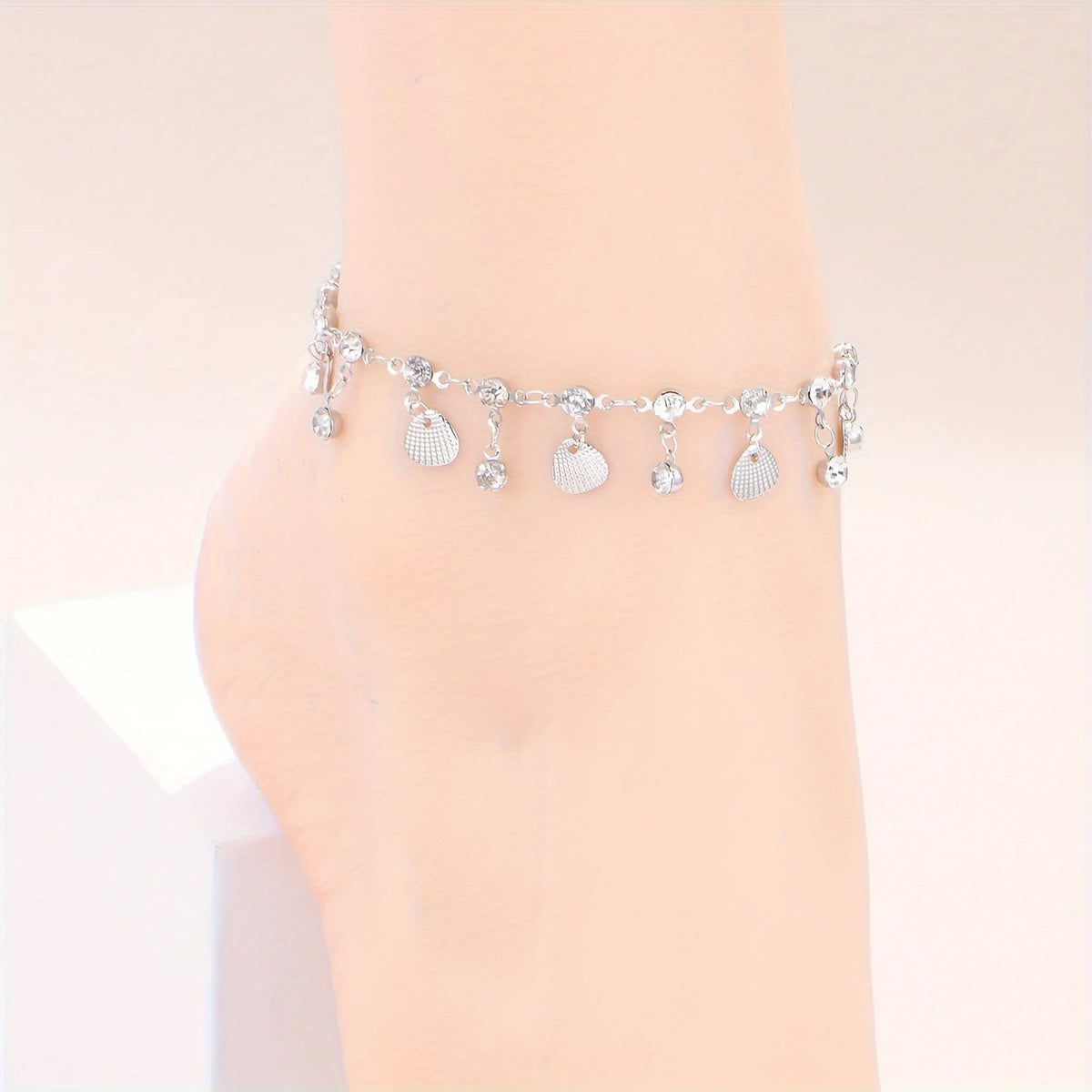 Stainless Steel Anklet with Blue Rhinestone Pendants