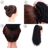 Four views of a black synthetic kinky curly ponytail hair extension clip-in hair