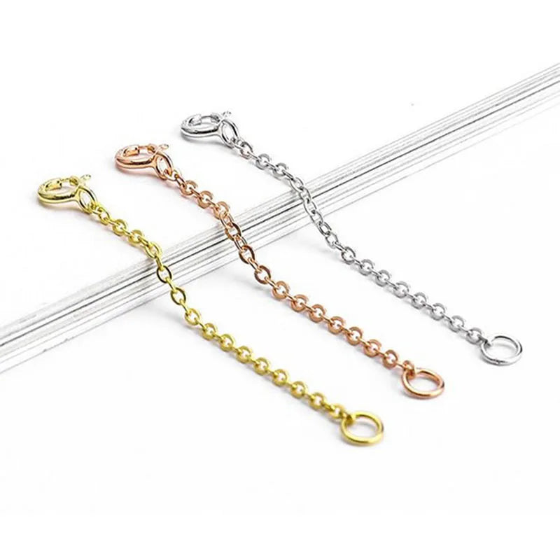 Three extension chains of 925 sterling silver in gold, rose gold, and silver for jewelry making