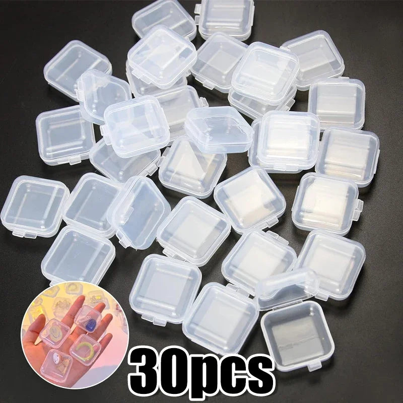30 transparente quadratische Mini-Aufbewahrungsboxen für Schmuck und Ohrringe