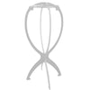 Soporte plegable portátil para maniquí con marco de metal y brazos curvos.