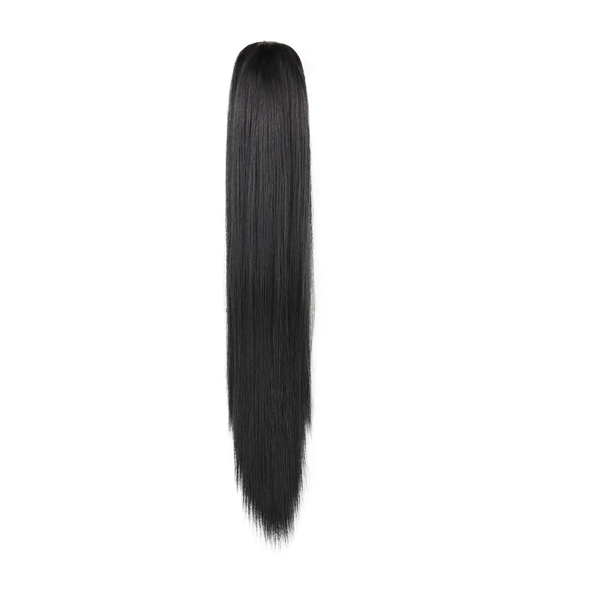 A straight, black hair extension measuring 24 inches, suitable for ponytails.