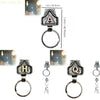 A silver belt keychain featuring a letter design on a metal ring.