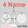 Four personalized stainless steel keychains featuring names of family members