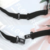 Black fabric neck tie with a rectangular rhinestone pearl clasp shown against a light background.