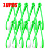 A set of ten green plastic tools used for cleaning eyeglasses or similar items.