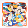 Luxuser Seidenschal mit leuchtendem floralem und abstraktem Muster in Orange, Pink, Gelb, Blau und Braun