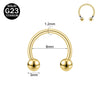 Gold-toned titanium nose ring with a curved hoop and spherical stud, 1.2mm wide.