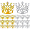 A set of gold and silver mini crown cake toppers for parties.