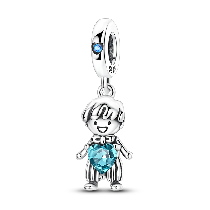 Sterling silver charm bracelet featuring a devil's eye gemstone and a smiling figure charm.