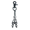 A black metal glove clip holder with a hook and a loop.