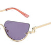 Gafas de estilo felino retro con lentes morados y marco de oro rosa