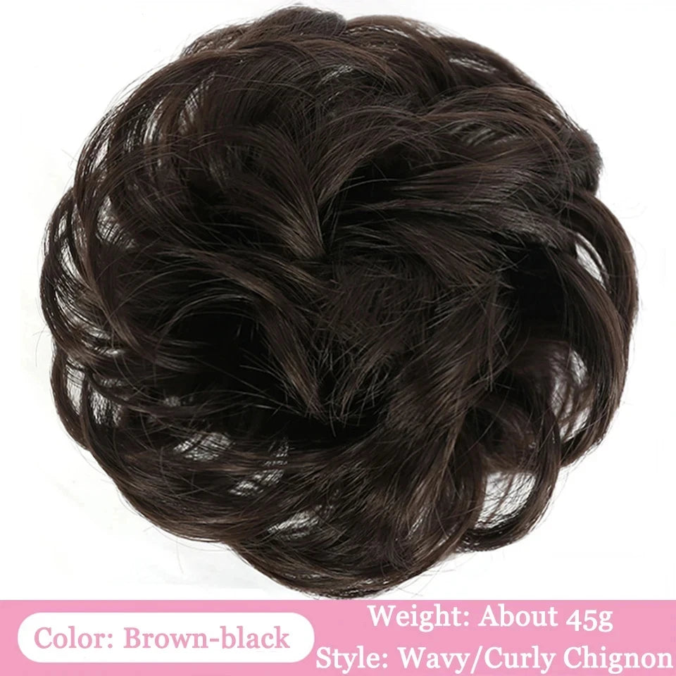 Braun-schwarze gewellte/lockige Chignon-Haarbanden