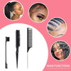 A set of black hair rollers and styling tools is shown with close-ups of hair styling techniques.