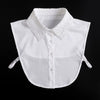 White blouse with a detachable lace false collar and buttons