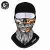 Black balaclava helmet liner featuring a detailed skull and beard design with an orange tint.