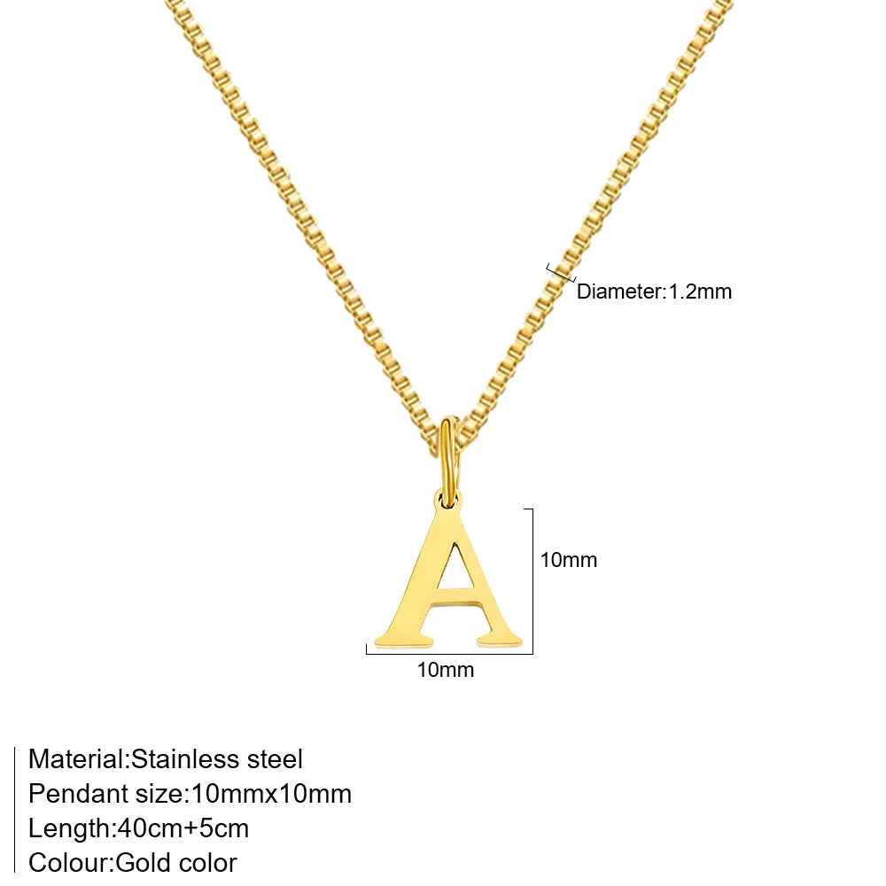 Gold plated stainless steel initial letter necklace featuring the letter A