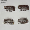 A set of dark brown T-shaped precision hair extension clips.