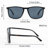 Black vintage square polarized cycling sunglasses shown with dimensions.
