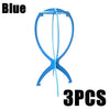 Soporte plegable portátil de color azul para peluca con tres piezas